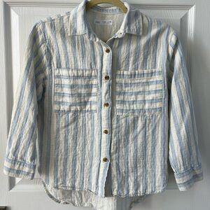 Zara Blue and White Striped Button Down Shirt with Relaxed Fit